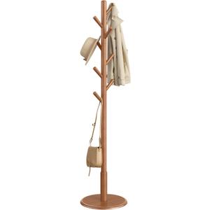 VASAGLE Solid Wood Coat Rack, Free Standing Hall Coat Tree with 8 Hooks, 3 Height Options, for Coats, Hats, Bags, Purses, for Entryway, Hallway, Rubberwood Hooks and Pole, Caramel Brown URCR009W01