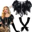 LaVenty Women's 1920s Sequin Beaded Flapper Cover Up Evening Wedding Party Bridal Gatsby Shawl (Black)