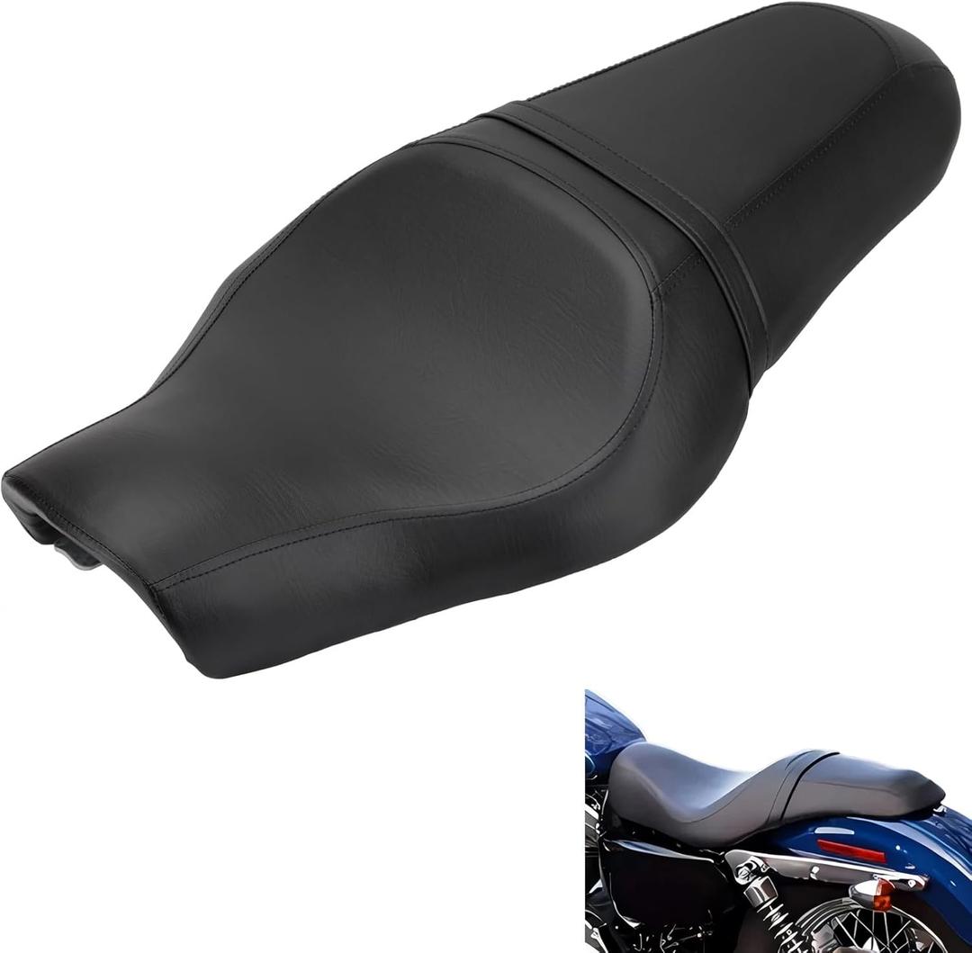 Motorcycle 2-Up Driver Passenger Seats Front Rear Sportster Seat Cushion Pad Black Leather Replacement for Harley Davidson Sportster Iron 883 1200 48 72 XL XR Custom 2004-Up