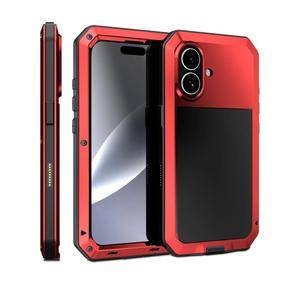 Marrkey Compatiable with iPhone 17 Case,360 Full Body Protective Cover Heavy Duty Shockproof [Tough Armour] Aluminum Alloy Metal Case with Silicone Built-in Screen Protector - Red