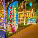 HunnmingRe 6 Pcs Aguas Frescas Sign Set Includes 7ft Aguas Frescas Feather Flag with Pole Kit and 5 Pcs Double Sided Yards Signs with Stake Advertising Feather Banners Sign for Summer Outdoor Business