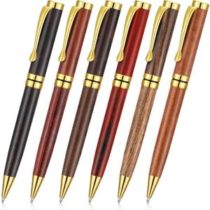 Yeaqee 6 Pcs Luxury Wood Ballpoint Pens 1.0mm Elegant Fancy Wooden Black Ink Pens Christmas Gift for Men Women Employee Teacher Journaling Executive Business