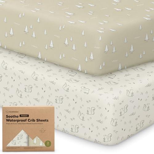 2-Pack Waterproof Crib Sheets for Girl, Boy - Organic Cotton 52X28 Fitted Crib Sheets Neutral,Crib Mattress Protector Sheets,Soft Toddler Bed Sheets,Washable Infant Fitted Baby Crib Sheets(Pine Grove)