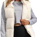 Tanming Black Puffer Vest Women Zip Up Lightweight Sleeveless Winter Outerwear Vests with Hood (Large, Beige)