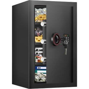 [23.6" Tall] Large Safe Box with LED Light, Anti-theft Home Safes with Programmable Keypad, Spare Keys and 3 Removable Shelves, Digital Security Safes for Home Money Firearm Documents Medicines