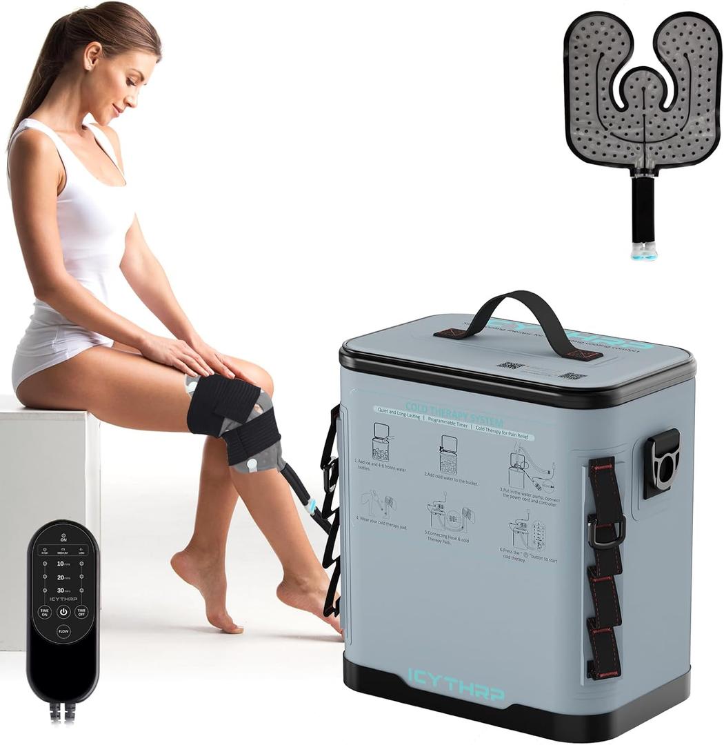ICYTHRP Cold Therapy Machine with Programmable Timer, Portable Ice Machine for Knee After Surgery, Knee Replacement Recovery System for Pain Relief with Compression Pad,Knee Pad+Machine