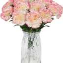 16PCS Pink Carnations Artificial Flowers 14.8'' Fake Carnation Silk Flowers with Stem Faux Carnations Flowers for Home Table Centerpiece Wedding Decorations Floral Arrangements (Pink Edge)