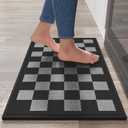 YDKGL Kitchen Mats for Floor, Super Absorbent Kitchen Rugs Non Slip Washable, Linen-Look Woven Cushion Runner Rug, Kitchen Sink Mat Standing Mat, Black Gray Checkered 17"x30"