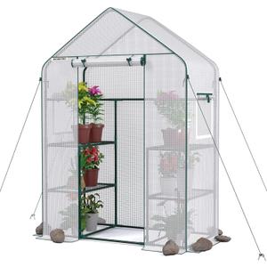 WORKPRO Greenhouse, 56"X 28" X 77" Portable Small Greenhouses for Outdoors & Indoors, Sturdy Green House Kit with Thicken PE Cover, Windows, 3 Tier 4 Shelves for Patio, Backyard, Balcony