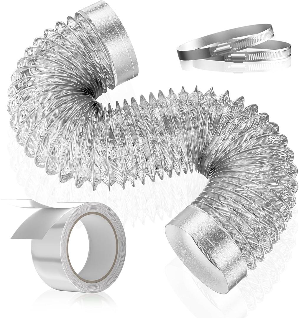HOOMESUN Dryer Vent Hose 4 Inch 5FT Extra Thick Heavy Duty Flexible Aluminum Foil Insulated Exhaust Duct Hose for Tight Space, HVAC Ducting Kit with 2 Clamps and 1 Tape