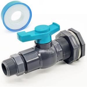 Rain Barrel Spigot Kit 1" (diameter 32 mm) PVC Bulkhead Fitting with Ball Valve and Thread Seal Tape and Garden Hose Male Threaded Adapter (kit for 1inch Female)