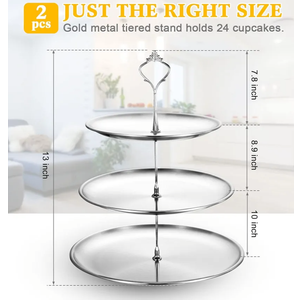 Gerrii Set of 1 Cupcake Display Stands 3 Tier Serving Tray Platters Stainless Steel Cup Cake Tower for Birthday Party Wedding Dessert Cookie Candy(Silver)