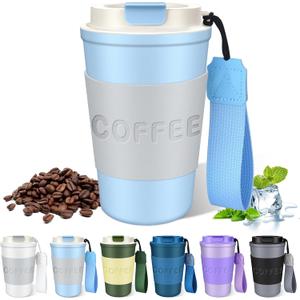 YUTGSMPO Insulated Coffee Mug 12oz, Leakproof Coffee Cup with Lid and Carrying Handle, Thermal Coffee Tumbler Stainless Steel Reusable Coffee Mug Keep Cold and Hot Gift for Men Women