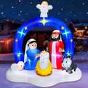 7 FT Tall Christmas Inflatables Nativity Scene with Angel Archway Outdoor Decorations, Blow Up Nativity Set LED Lighted The Birth of Jesus Scene Christmas Outdoor Inflatable Decor for Yard Garden