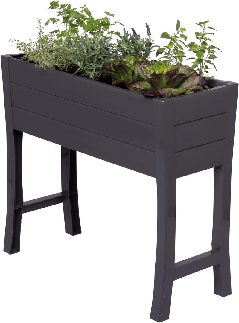 NuVue Products 26021 Outdoor Elevated Garden Bed for Growing Edible Plants and Flowers, BPA-Free Woodgrain Panel Elevated Planter Box, 35.5 L x 15 W x 32 H, Dark Gray