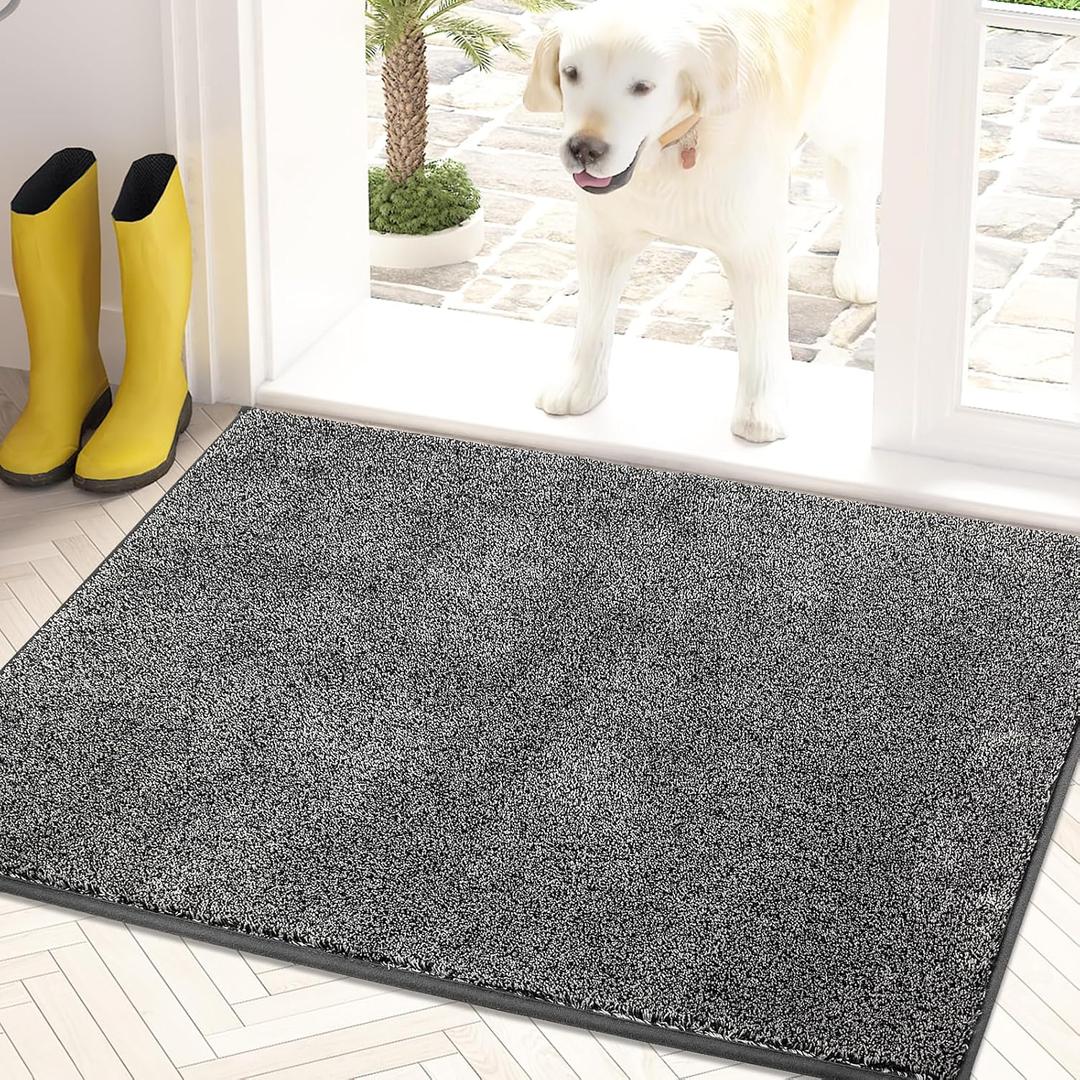 PURRUGS Dirt Trapper Door Mat 24" x 35.5", Non-Slip Machine Washable Entry Rug, Shoe Scraper, Dog Doormat, Super Absorbent Welcome Mat for Front & Back Door, Muddy Shoes & Paws, Light Grey-Dark Grey