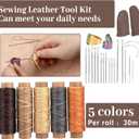 SOCNITC Leather Craft Tools, Leather Working Kit with Snaps and Rivets Kit Stamping Tools Stitching Groover Waxed Thread Punch Hole for Leathercraft Adults, Beginners