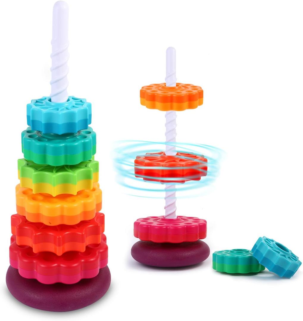 LMTNNB Spinning Stacking Toys - Rainbow Tower, Kids Stackable Spinning Toy, Educational Toy for Toddlers 1-3, Strong ABS Plastic, Color & Shape Recognition, Builds Sensory & Motor Skills