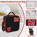 Insulated Lunch Box Set, Bow Mouse Preppy Initial Lunch Bag With Stainless Steel Bento Box, Cooler Snack Food Containers Back To School Gift Girls Teens Kid Women For Picnic Park Work Travel Black U