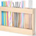 Wooden Cabinet Door Straw Holder, Reusable Straw Dispenser Space-Saving Drinking Straws Organizer for Cabinet Door Kitchen Cupboard Countertop Storage, Adhesive No Drill Installation