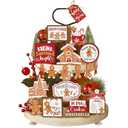 Funnymoom 17 Pcs Christmas Tiered Tray Decor Set Gingerbread Man Christmas Tiered Tray Decoration Gingerbread House Wooden Sign Winter Farmhouse Home Decoration for Rustic Home Shelf Table Centerpiece