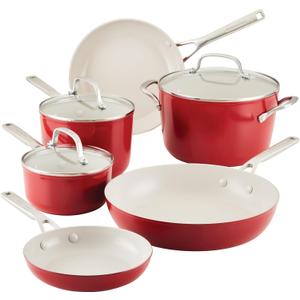 KitchenAid Hard Anodized Ceramic 9-Piece Nonstick Cookware Set  Includes Fry Pans, Saucepan, Stockpot, Durable, Even Heating, Oven Safe to 500F, Empire Red