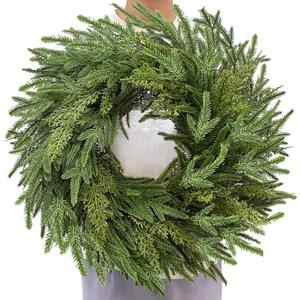 Thicker&Lush - 24 Inch Real Touch Christmas Norfolk Pine Wreath, Artificial Christmas Wreaths for Front Door Realistic Soft Mixed Pine&Cedar Wreath Green Fake Pine for Window Indoor Outdoor Xmas Decor