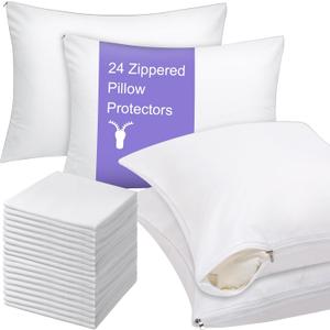 Shimeyao 24 Pcs Zippered Pillow Protectors Bulk Standard Bedding Pillow Cases Soft Breathable Cotton Sateen Dust Protection Covers White Cases for Home Hotel Rental (20 x 40 Inch)