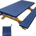 Picnic Table Cover with Bench Covers Portable Table Cloth Built-in Storage Pocket Picnic Table Covers With Elastic Waterproof Camping Essentials for RV Camping (72x30in, Deep Blue)