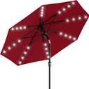 AreShark 9FT Patio Umbrella with Solar Lights, 32 Lighted Pool Umbrella w/Tilt and Crank, Outdoor Market Solar Umbrellas for Garden, Deck, Backyard, Pool and Beach, Dark Red