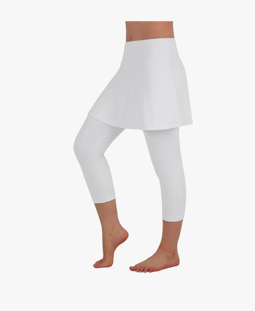 ANIVIVO Women Tennis Skirted Leggings with Pockets, Capris Yoga Leggings with Skirts&Tennis Pickleball Clothing, Size L