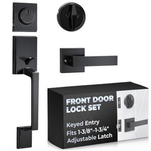 Matte Black Front Door Handle and Deadbolt Set  Zinc Alloy Body with MultiLayer Plating | Front Door Lock Set with Deadbolt with Smooth, Quiet Turn  Rust-Resistant, Reversible for Left and Right