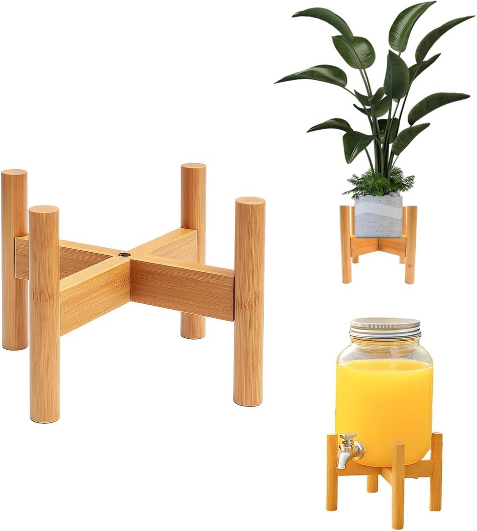 Adjustable Water Dispenser Stand,Drink Dispenser Holder only for Drinks Beverages Lemonades and Juices.Bamboo Indoor Plant Stand holder Fits up to 11.6 Inches