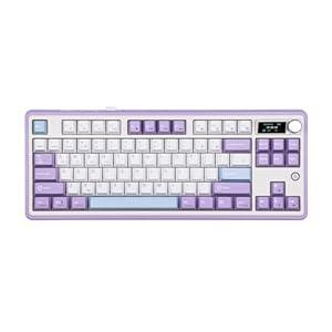 MechLands Ajazz AK870 87 Keys Gasket-Mounted Wireless Gaming Keyboard with Hot Swap Screen & Knob, BT5.0/ 2.4GHz/ USB-C Mechanical Keyboard, with 5-Layer Padding for Win/ Mac (Purple, Hyacinth Switch)