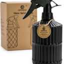 OFFIDIX Glass Spray Bottle, Pressure Watering Can, Indoor Plant Mister, Adjustable Nozzle Watering Glass 0.45L/15.22oz Spray Bottle for Garden Plants Cleaning Solutions (Black)