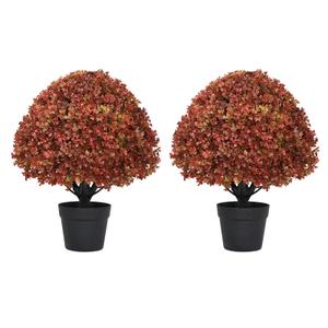 24" Artificial Boxwood Fall Topiary Trees, Faux Plants Outdoor Set of 2