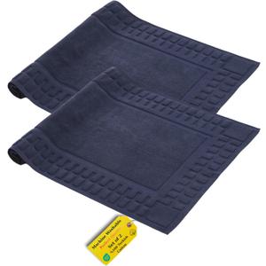Turkish Cotton Bath Mat Set of 2-100% Turkish Cotton 21x34 inch Bathroom Floor Towel Mat (Not Rug) - Absorbent 900 GSM Hotel Spa Quality Floor Towels - Machine Washable Quick Dry (Navy Blue (Hera Design))