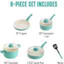 GreenLife 8 Piece Nonstick Cookware Set, Non-Toxic PFAS-Free Ceramic Pots & Pans, Dishwasher & Oven Safe, Frying, Sauce, Stock Pot, Glass Lids, Stay-Cool Handles, Wobble Free, Turquoise