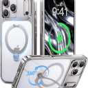 CASEKOO Glossy Silver for iPhone 17 Pro Case with 360 Spin Magnetic Stand [Fit for MagSafe][17FT Military Protection] Slim Polished Chrome Frame Titanium Alloy Sturdy Stand 6.3", Silver