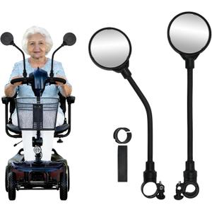 2Pcs Electric Scooter Rear View Mirrors, Adjustable 360 Rotating Wide-angle Mobility Scooter Rear View Mirrors for Elderly, Universal Fit Wheelchair Accessories