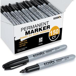 Ezzgol Permanent Markers Bulk, 150 Pack Fine Tip Black Permanent Markers, Waterproof Markers, Premium Smear Proof Pens, Quick Drying, Office Supplies for School, Office, Home
