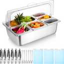 Tessco for you 16 Pcs Ice Food Spice Serving Display Countertop Chilled Condiment Container Set with Lid, Stainless Steel Salad Cold Caddy for Buffet Restaurant Kitchen Party(7 Compartments)