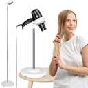 INNOLIFE Hair Dryer Stand, Adjustable Height Handsfree Hair Dryer Holder with Base, 180 Degree Rotating Floor Stand Blow Hairdryer Holder - White