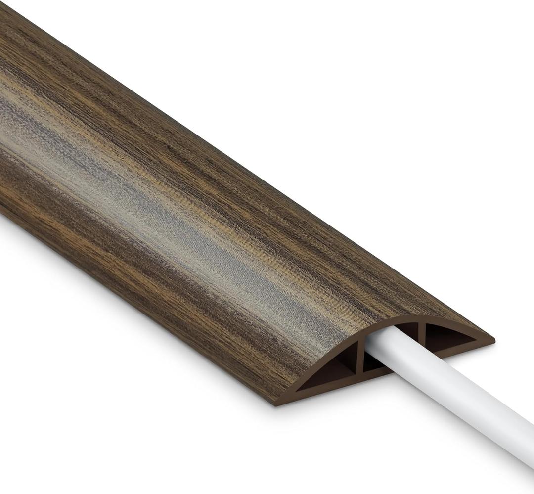 Misty Brown Wood Cord Hider - 4FT Soft Cord Protector, Hide Extension Floor Wire Covers for Cords, Organizer Wires Floor Cable Cover, Cable Cavity: 0.47" (W) x 0.24" (H)