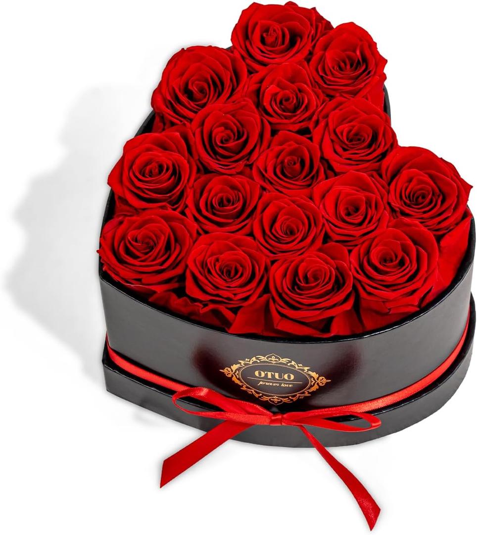 16 Preserved Roses in Heart-Shaped Box, Flowers for Delivery Prime Last up 2 Years, Real Forever Flowers for Wife, Girlfriend, Mother, Eternal Roses for Anniversary - Red