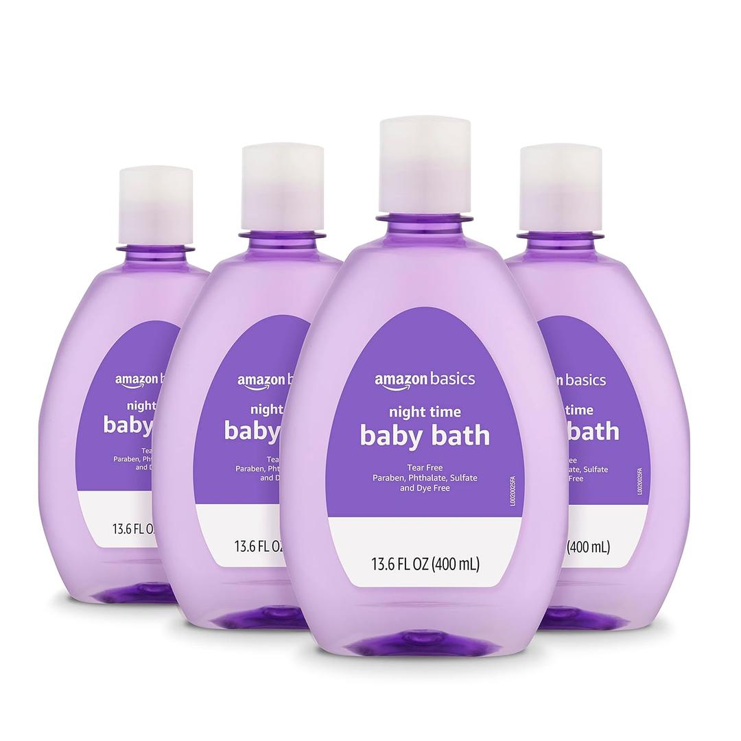 Amazon Basics Hypoallergenic Tear-Free Night-Time Baby Calming Bath, Soothing Aromas for Relaxing Bedtime Bath, 13.6 fl oz, 4-Pack (Previously Solimo)