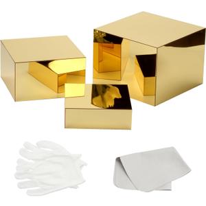 3-Piece Nesting Risers - Mirror Gold Acrylic Display Stands for Catering, Dessert, Jewelry & Party