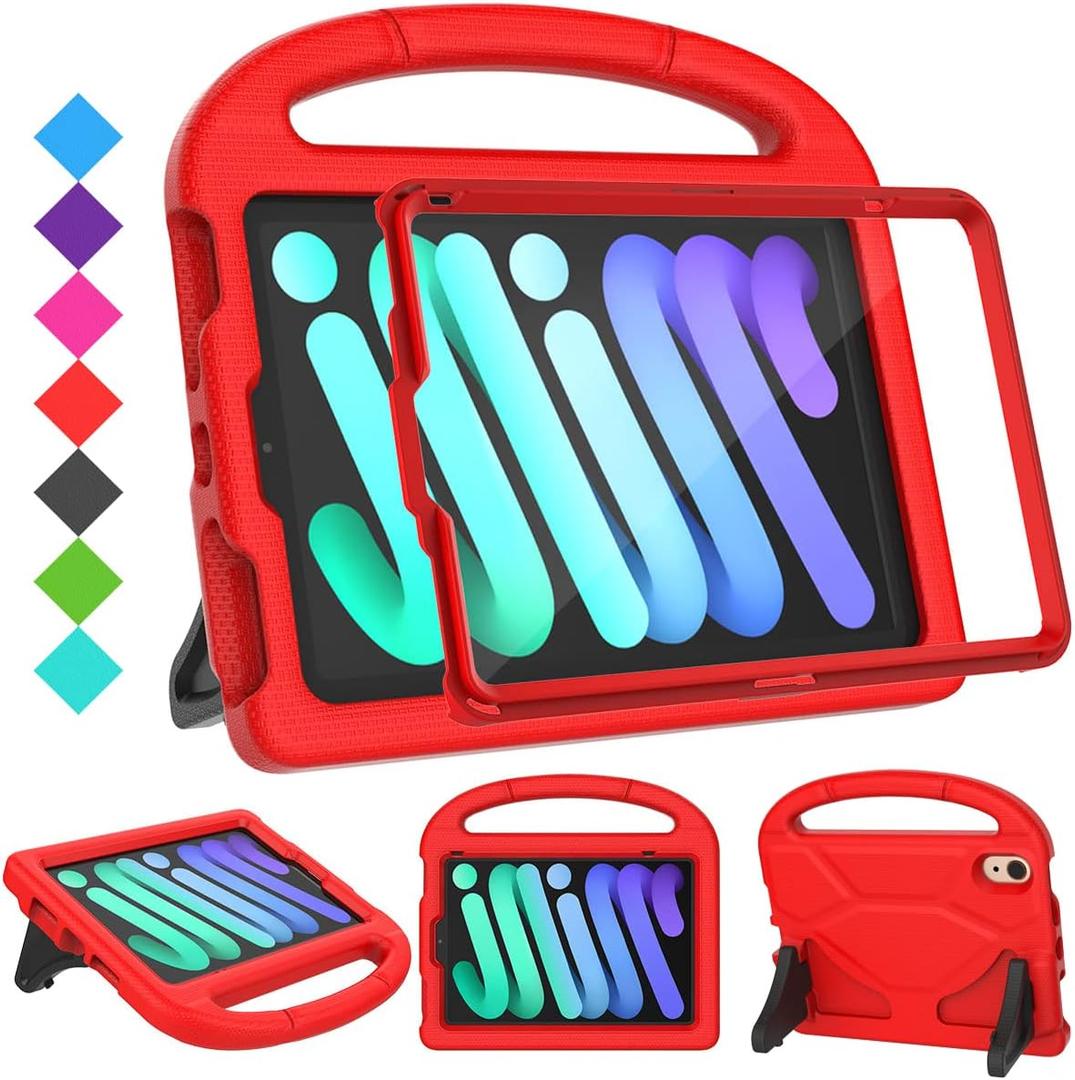 SUPLIK Kids Case for iPad mini 7 (A17 Pro) 2024 & iPad mini 6 (A15) 2021, 8.3-inch iPad mini 6th/7th Generation Case with Screen Protector, Durable Shockproof Kids Cover with Handle Stand, Red