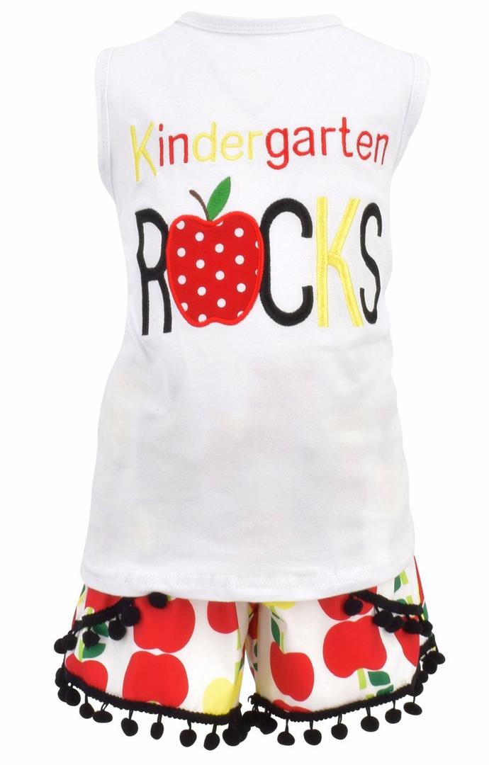 Unique Baby Girls Kindergarten Rocks Back to School Outfit (7/XXL) (White)
