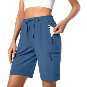 Hugut Women's Lightweight Hiking Cargo Shorts Quick Dry Athletic Shorts Camping Travel Golf Zipper Pockets Water Resistant, 2XL